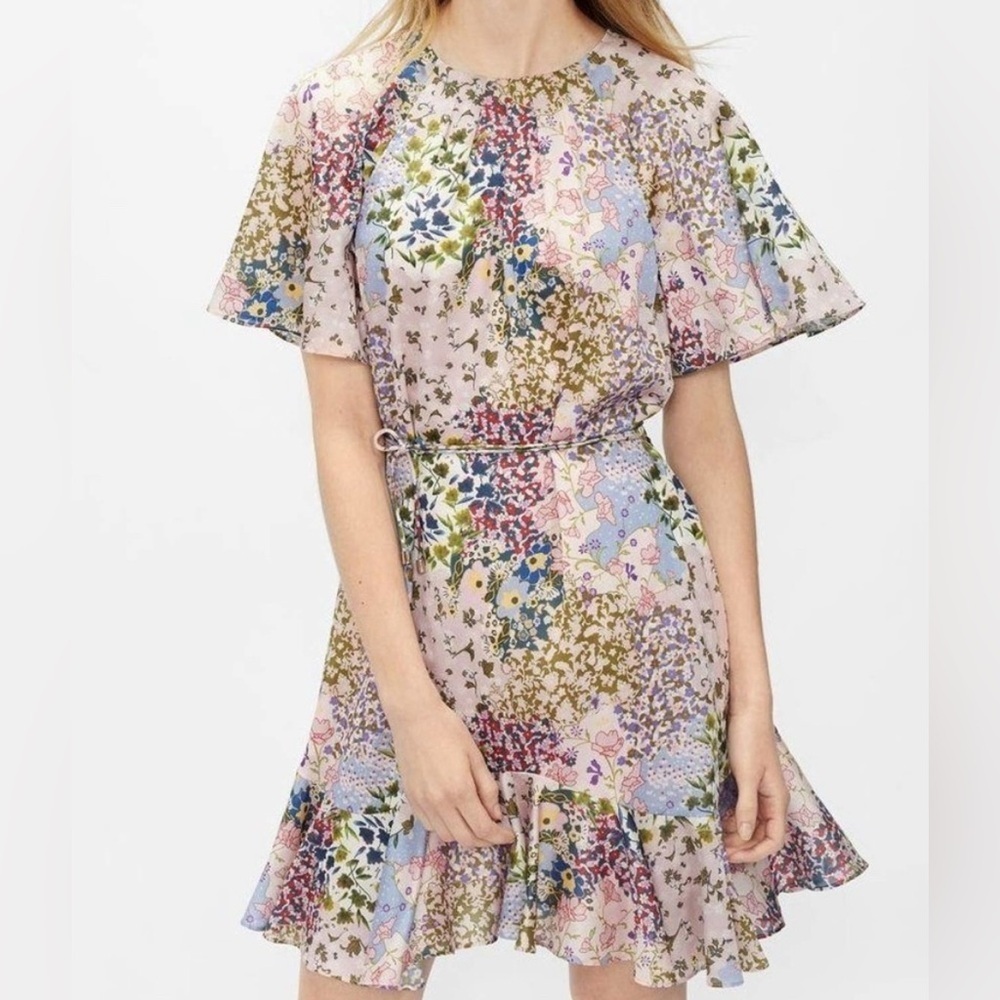 Ted Baker Lalu Floral Print Fluted Hem Mini Dress NO BELT -TED 2- US 4/6 summer